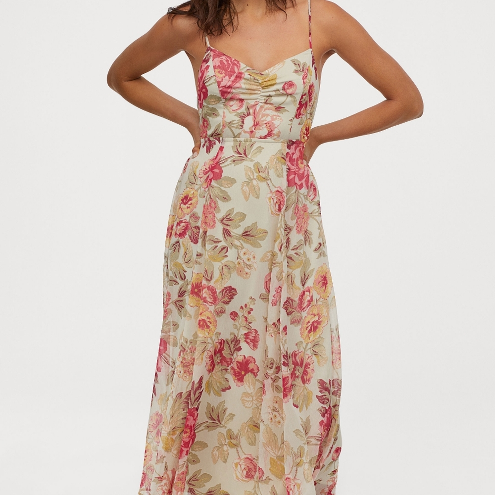 Floral Crinkled Strappy Dress